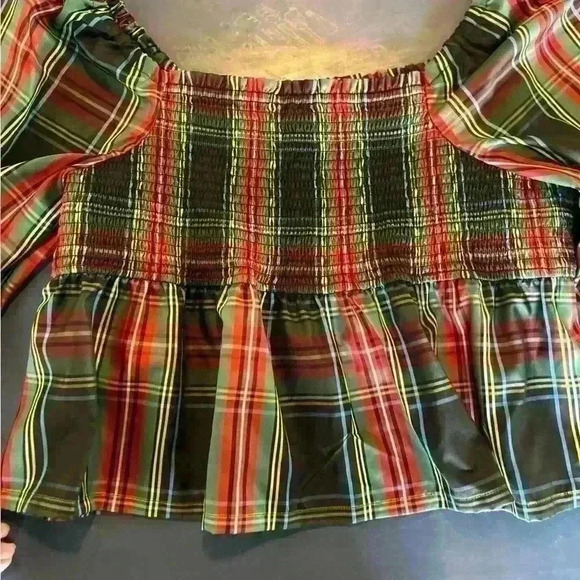 NWT | J Crew Puff-sleeve smocked crop top in Stewart tartan sz 3x. Office preppy - Picture 5 of 6